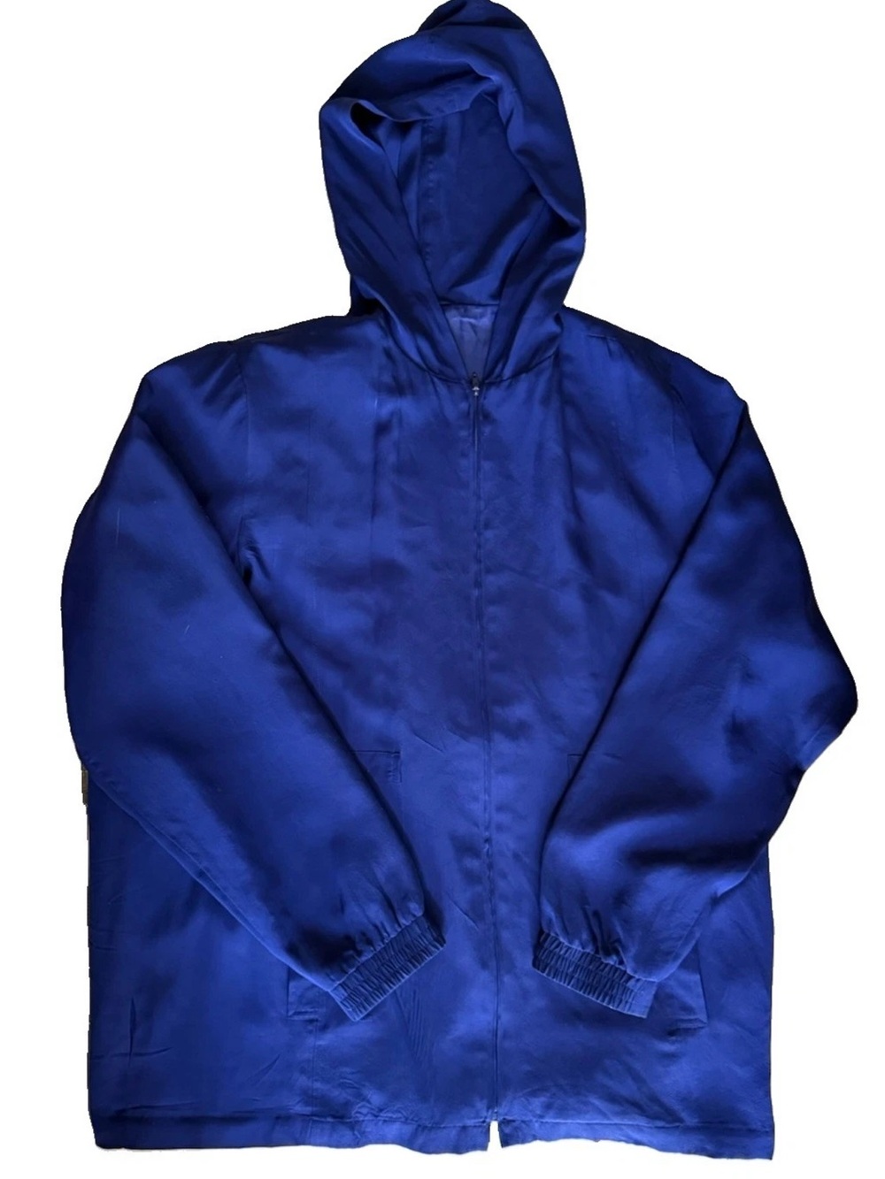 100% Silk Terry Lewis Classic Luxuries Jacket Cobalt Royal Blue Zip Coat Large